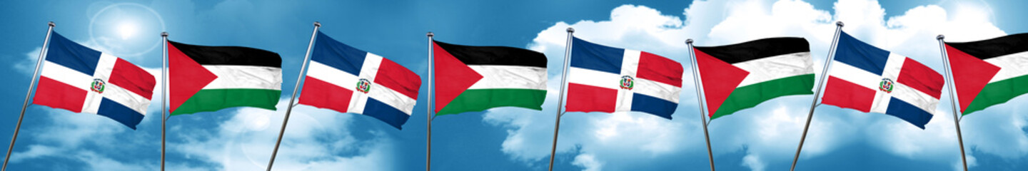 dominican republic flag with Palestine flag, 3D rendering