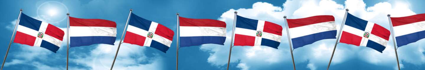 dominican republic flag with Netherlands flag, 3D rendering
