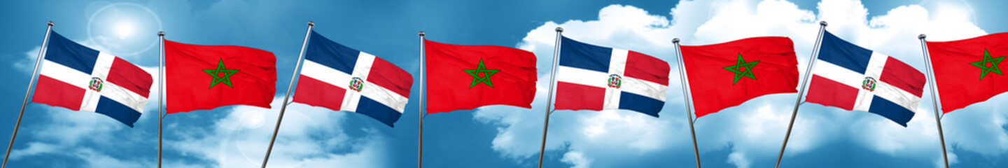 dominican republic flag with Morocco flag, 3D rendering