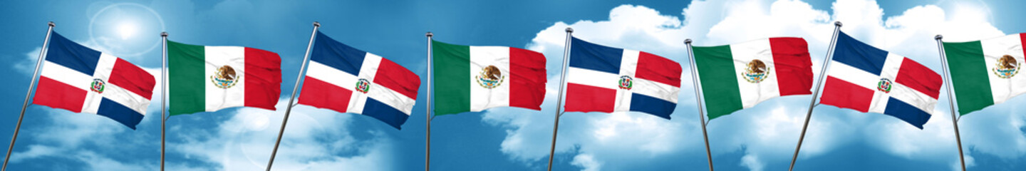 dominican republic flag with Mexico flag, 3D rendering