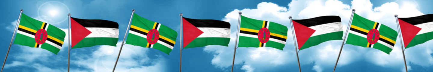 Dominica flag with Palestine flag, 3D rendering