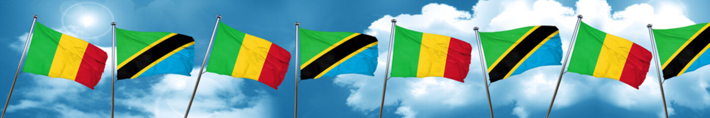 Mali flag with Tanzania flag, 3D rendering