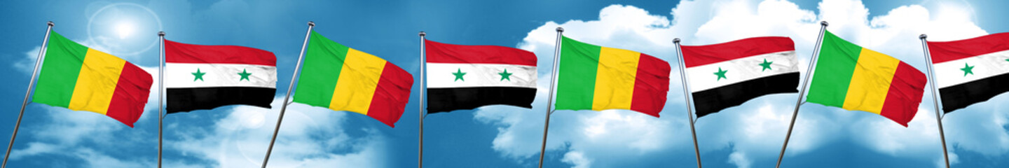 Mali flag with Syria flag, 3D rendering
