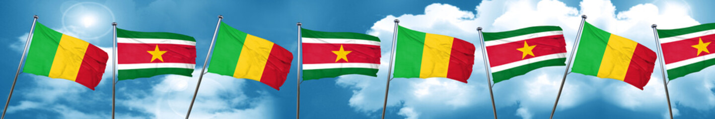 Mali flag with Suriname flag, 3D rendering
