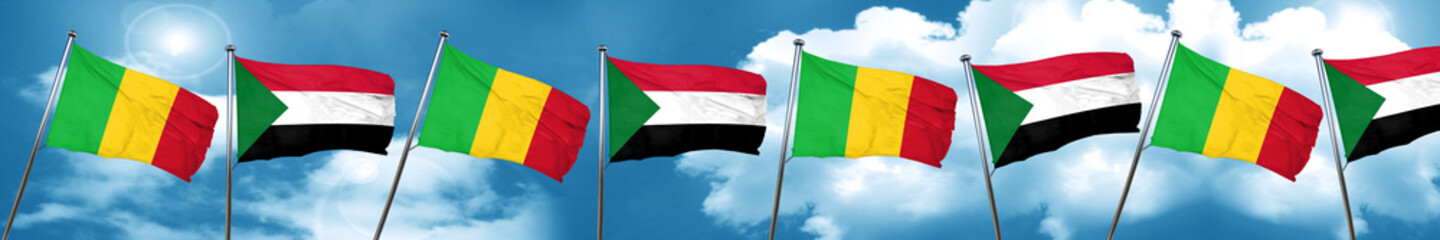 Mali flag with Sudan flag, 3D rendering