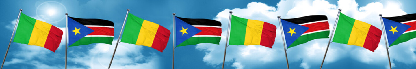 Mali flag with South Sudan flag, 3D rendering
