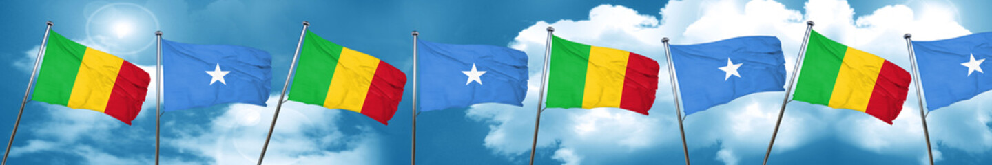 Mali flag with Somalia flag, 3D rendering