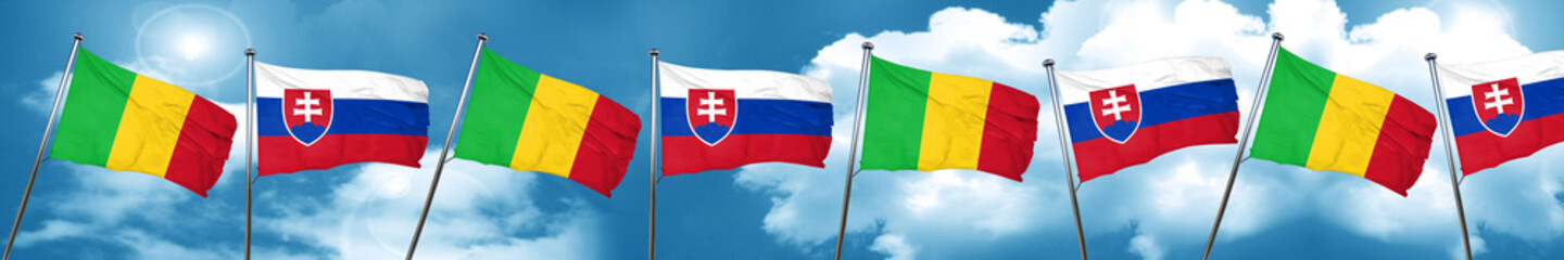 Mali flag with Slovakia flag, 3D rendering