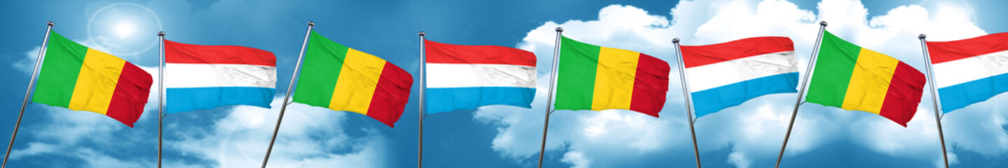 Mali flag with Luxembourg flag, 3D rendering