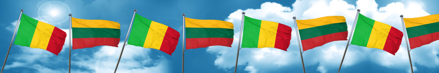 Mali flag with Lithuania flag, 3D rendering