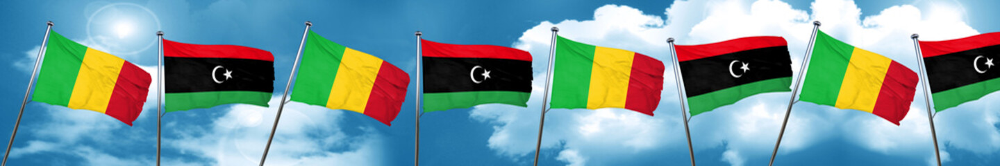 Mali flag with Libya flag, 3D rendering