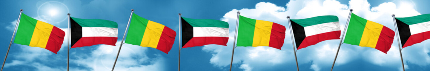Mali flag with Kuwait flag, 3D rendering