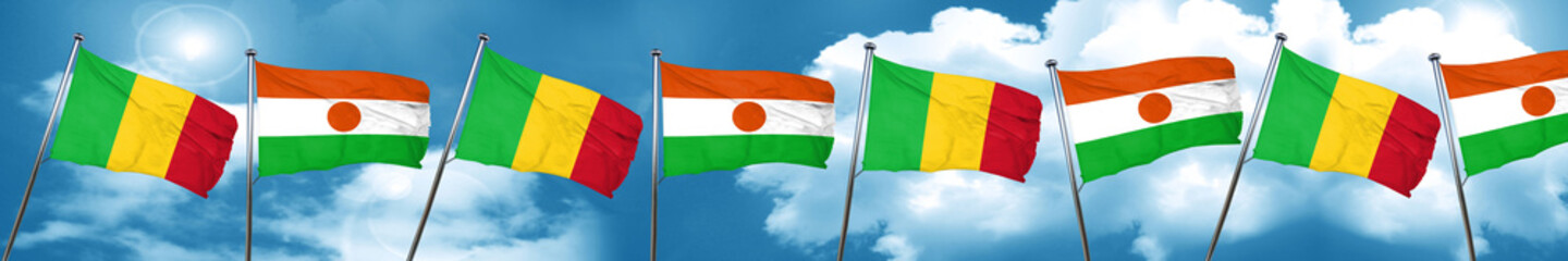 Mali flag with Niger flag, 3D rendering