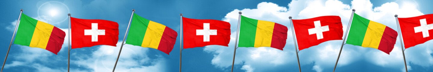 Mali flag with Switzerland flag, 3D rendering