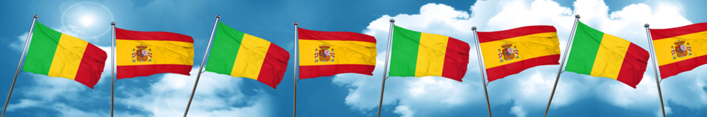Mali flag with Spain flag, 3D rendering