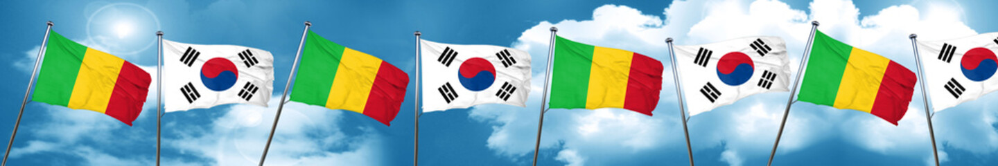Mali flag with South Korea flag, 3D rendering