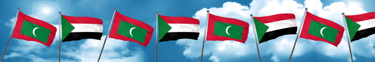 Maldives flag with Sudan flag, 3D rendering
