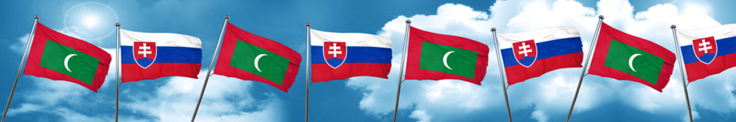 Maldives flag with Slovakia flag, 3D rendering