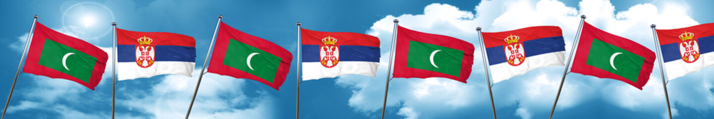 Maldives flag with Serbia flag, 3D rendering