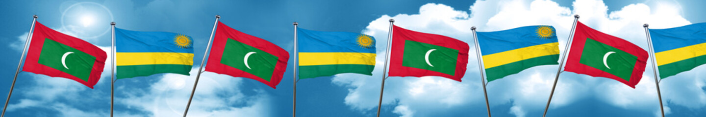 Maldives flag with rwanda flag, 3D rendering