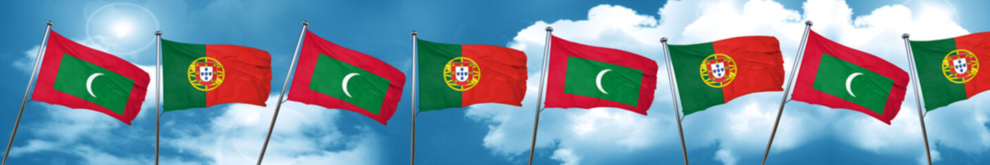 Maldives flag with Portugal flag, 3D rendering