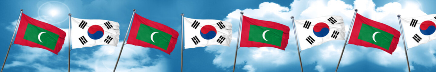 Maldives flag with South Korea flag, 3D rendering