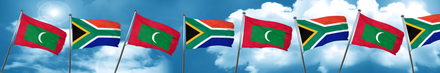 Maldives flag with South Africa flag, 3D rendering