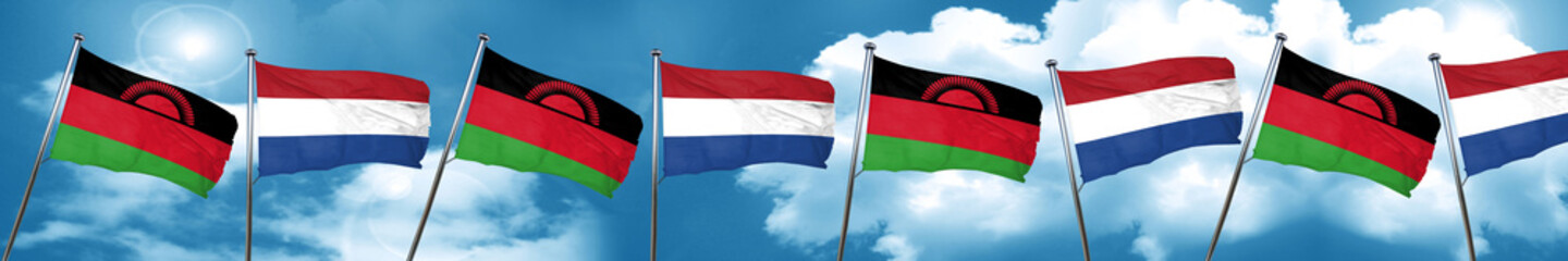 Malawi flag with Netherlands flag, 3D rendering