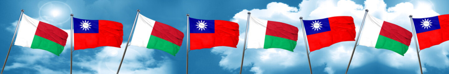 Madagascar flag with Taiwan flag, 3D rendering