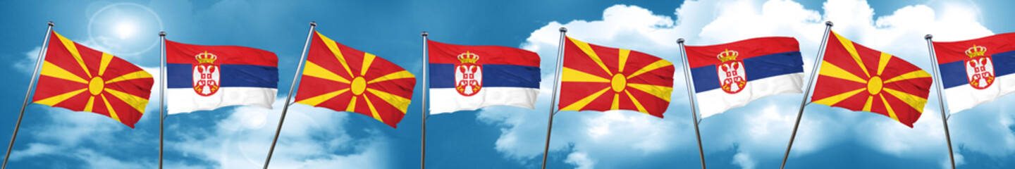 Macedonia flag with Serbia flag, 3D rendering