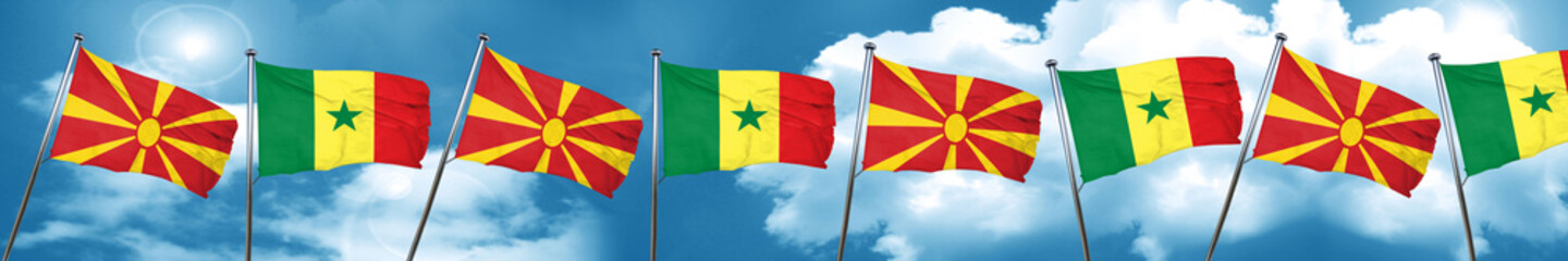 Macedonia flag with Senegal flag, 3D rendering