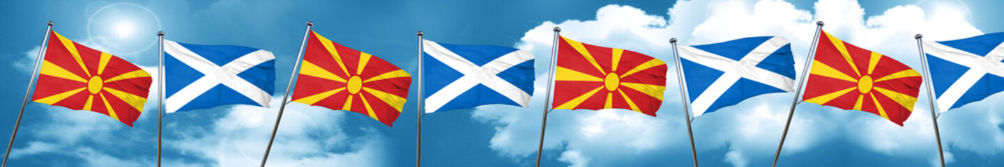 Macedonia flag with Scotland flag, 3D rendering