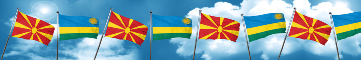 Macedonia flag with rwanda flag, 3D rendering