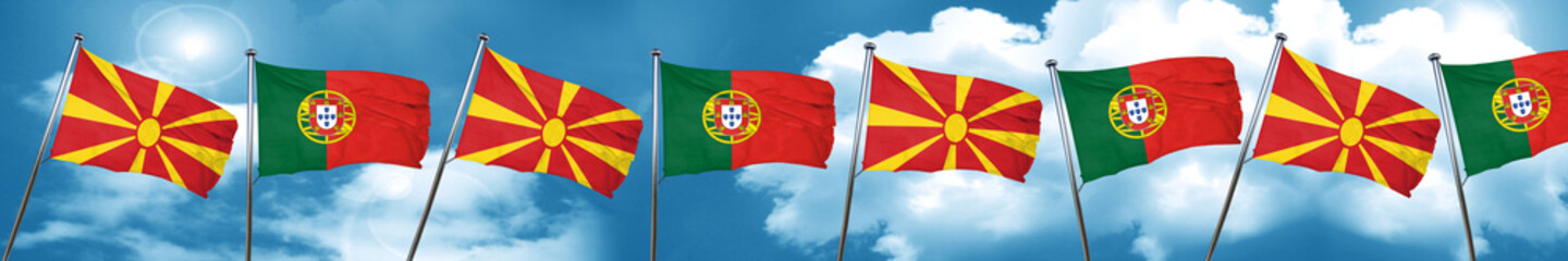Macedonia flag with Portugal flag, 3D rendering