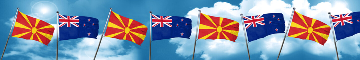 Macedonia flag with New Zealand flag, 3D rendering