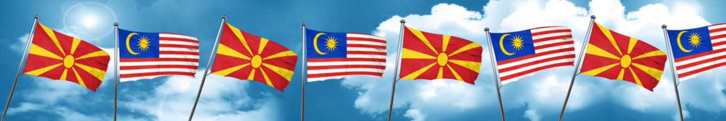Macedonia flag with Malaysia flag, 3D rendering