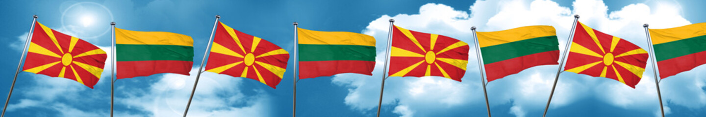 Macedonia flag with Lithuania flag, 3D rendering