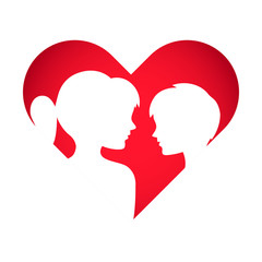 Love Heart Symbol With Boy And Girl Silhouette