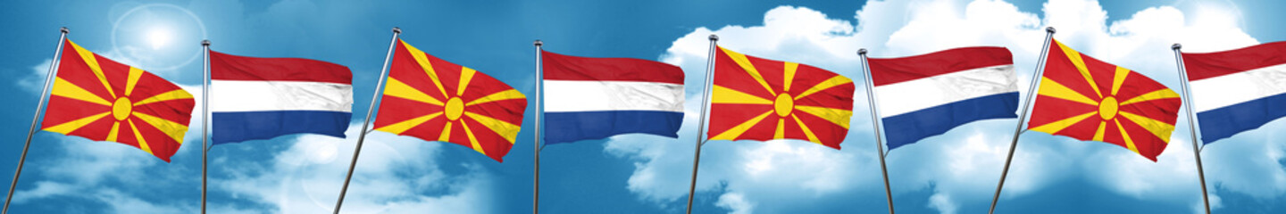 Macedonia flag with Netherlands flag, 3D rendering