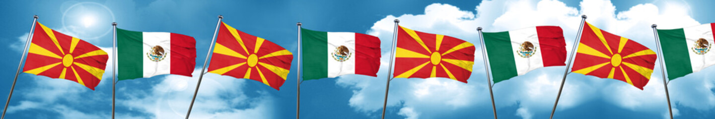 Macedonia flag with Mexico flag, 3D rendering