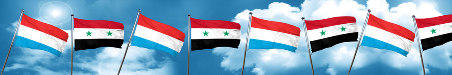 Luxembourg flag with Syria flag, 3D rendering