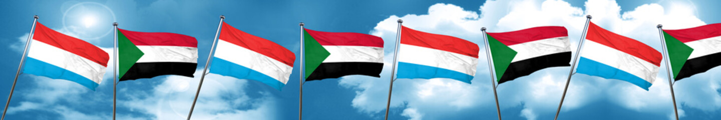 Luxembourg flag with Sudan flag, 3D rendering
