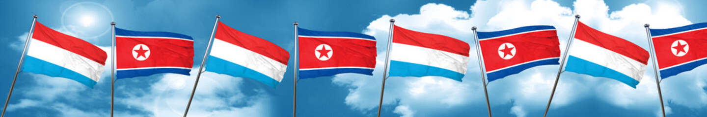 Fototapeta na wymiar Luxembourg flag with North Korea flag, 3D rendering