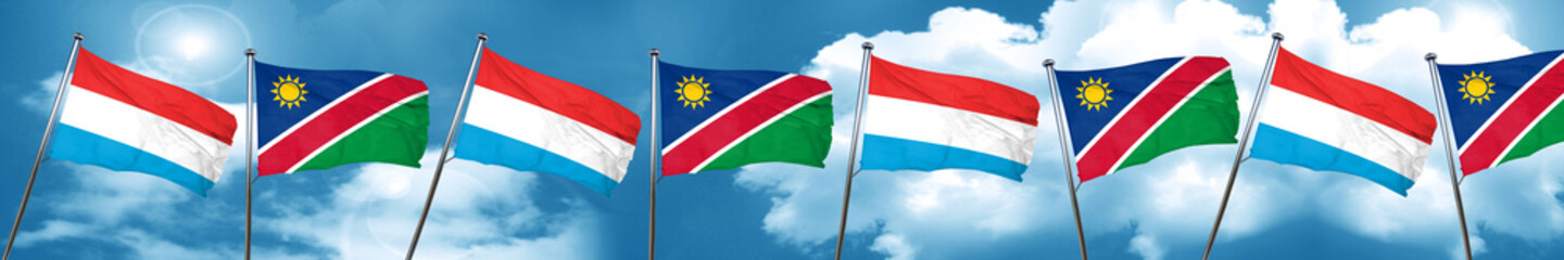 Luxembourg flag with Namibia flag, 3D rendering