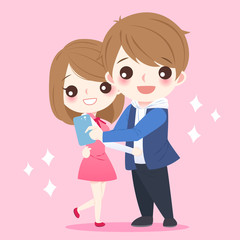 cute cartoon couple selfie