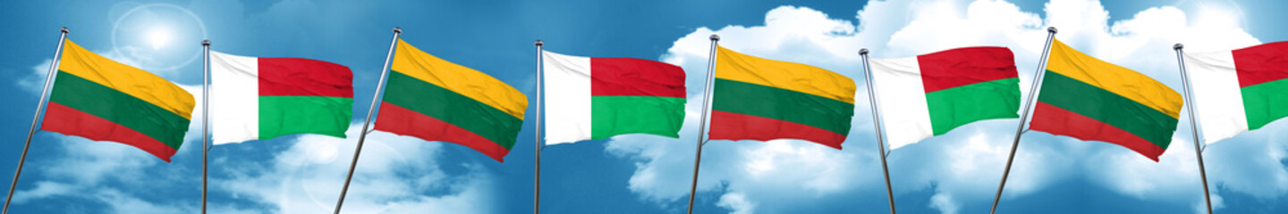Fototapeta na wymiar Lithuania flag with Madagascar flag, 3D rendering