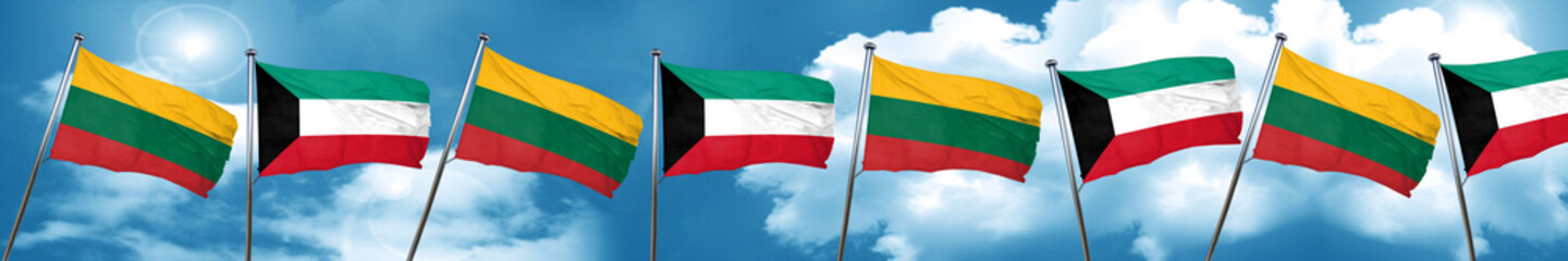 Lithuania flag with Kuwait flag, 3D rendering