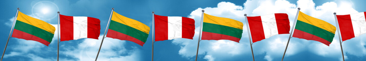 Fototapeta na wymiar Lithuania flag with Peru flag, 3D rendering