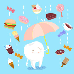 cartoon teeth holding umbrella