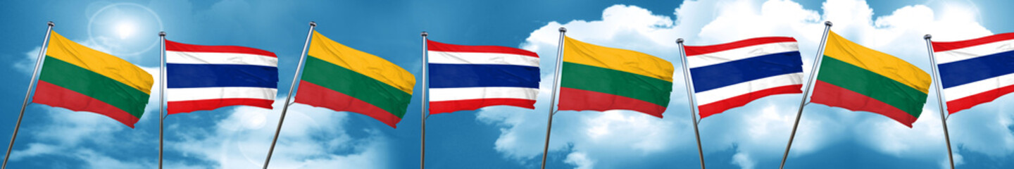 Lithuania flag with Thailand flag, 3D rendering